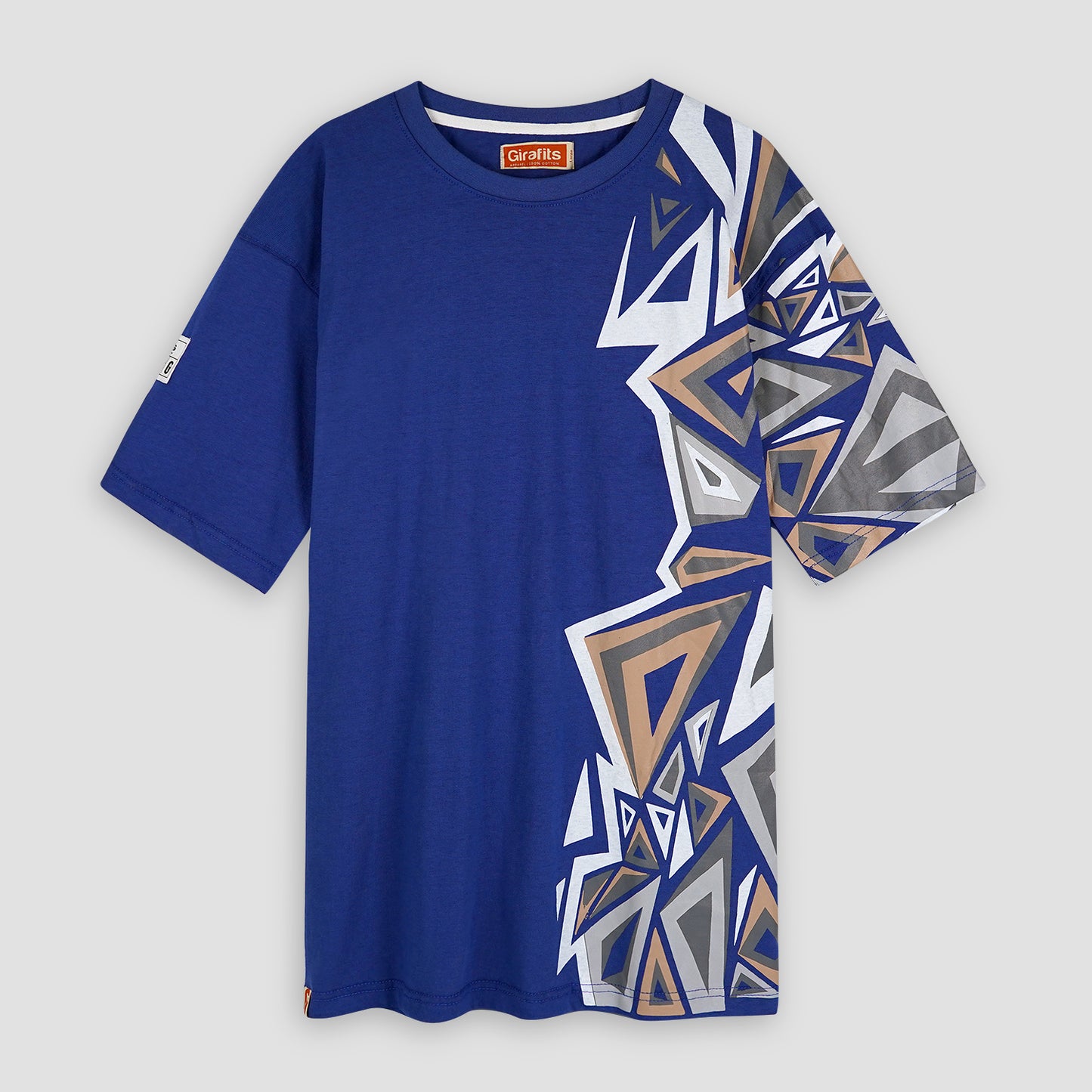 Blue t-shirt, oversized unisex fit, abstract shape, 100% cotton