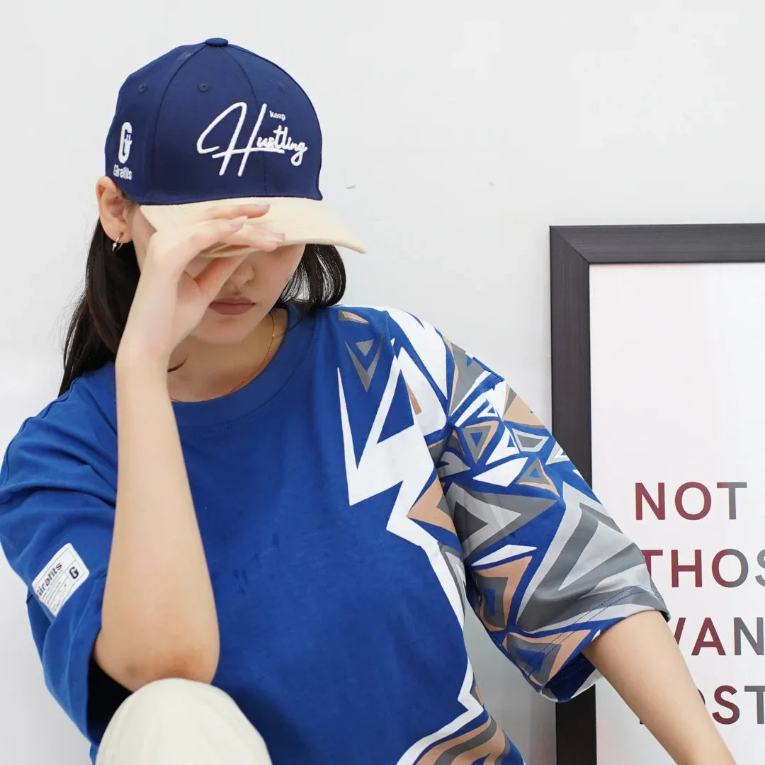 3D embroidered Keep Hustling cap, premium cotton-suede streetwear piece