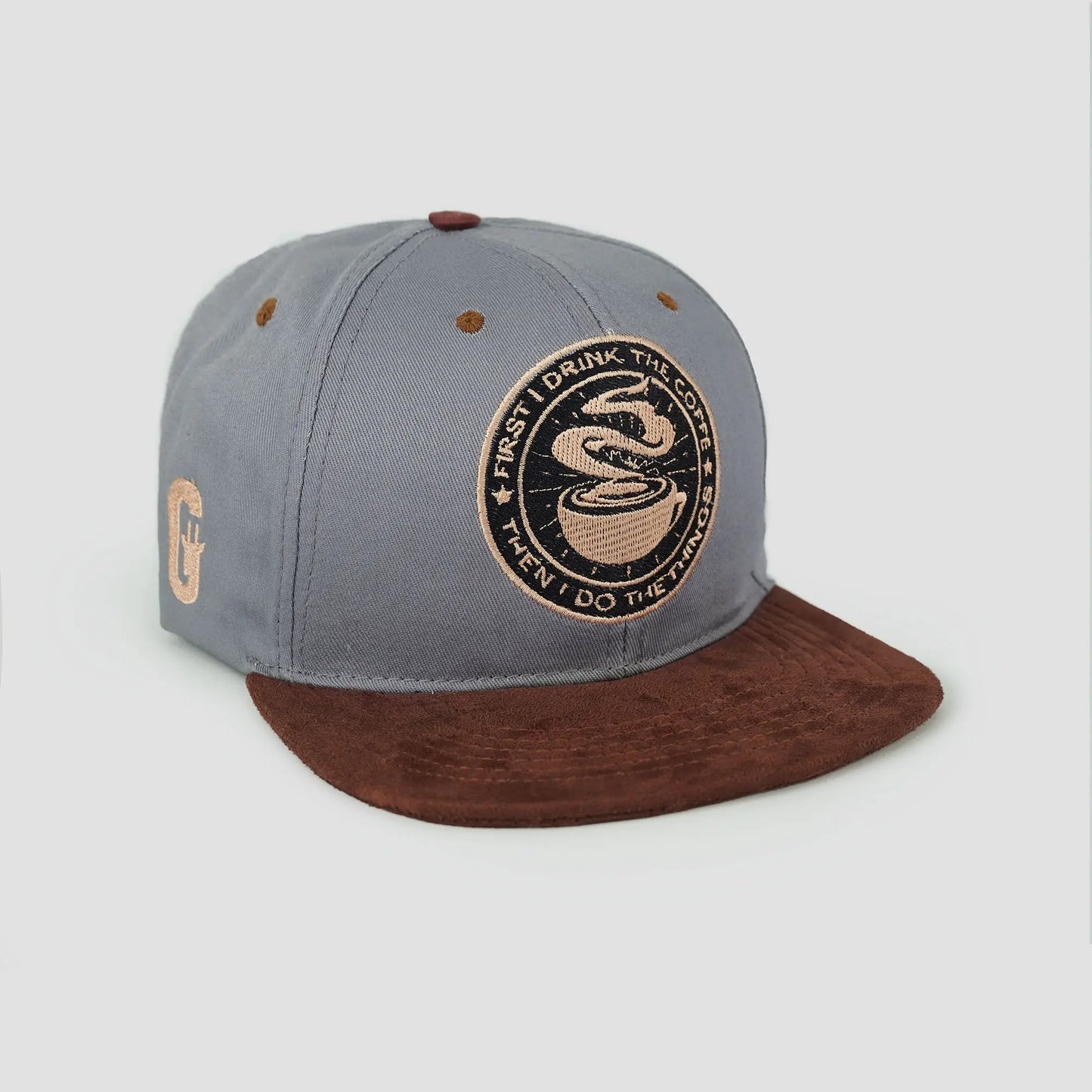 Cotton-suede snapback, Navigate Your Journey theme, Coffee Lover design