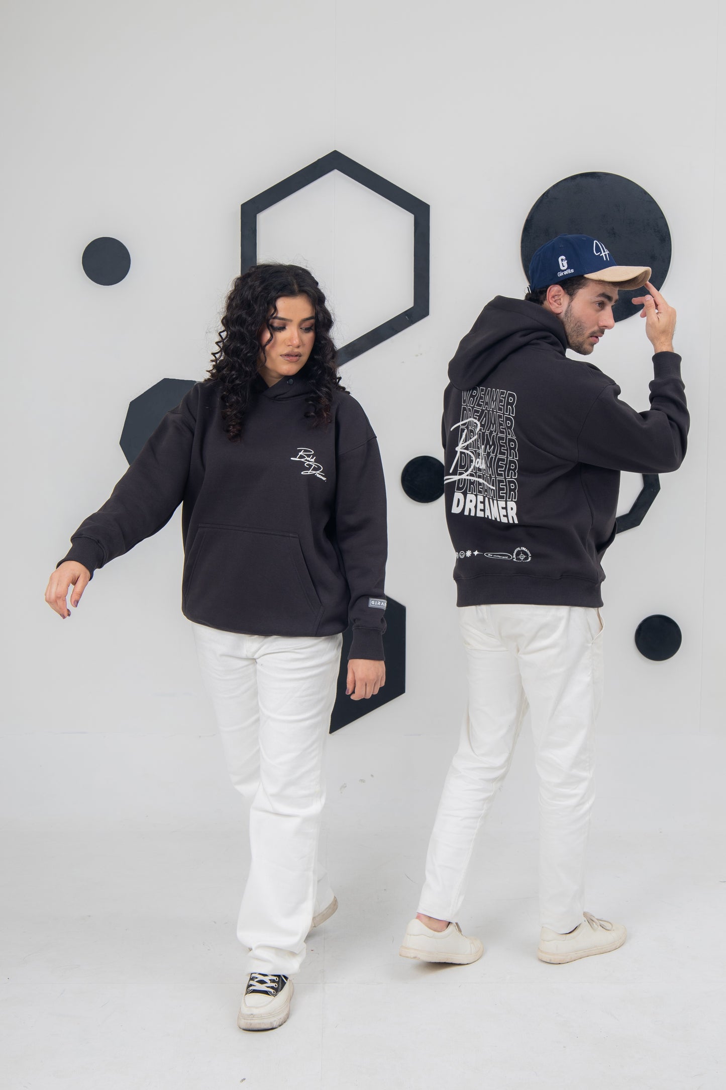 Charcoal hoodie with Dreamer print, soft fleece, streetwear essential