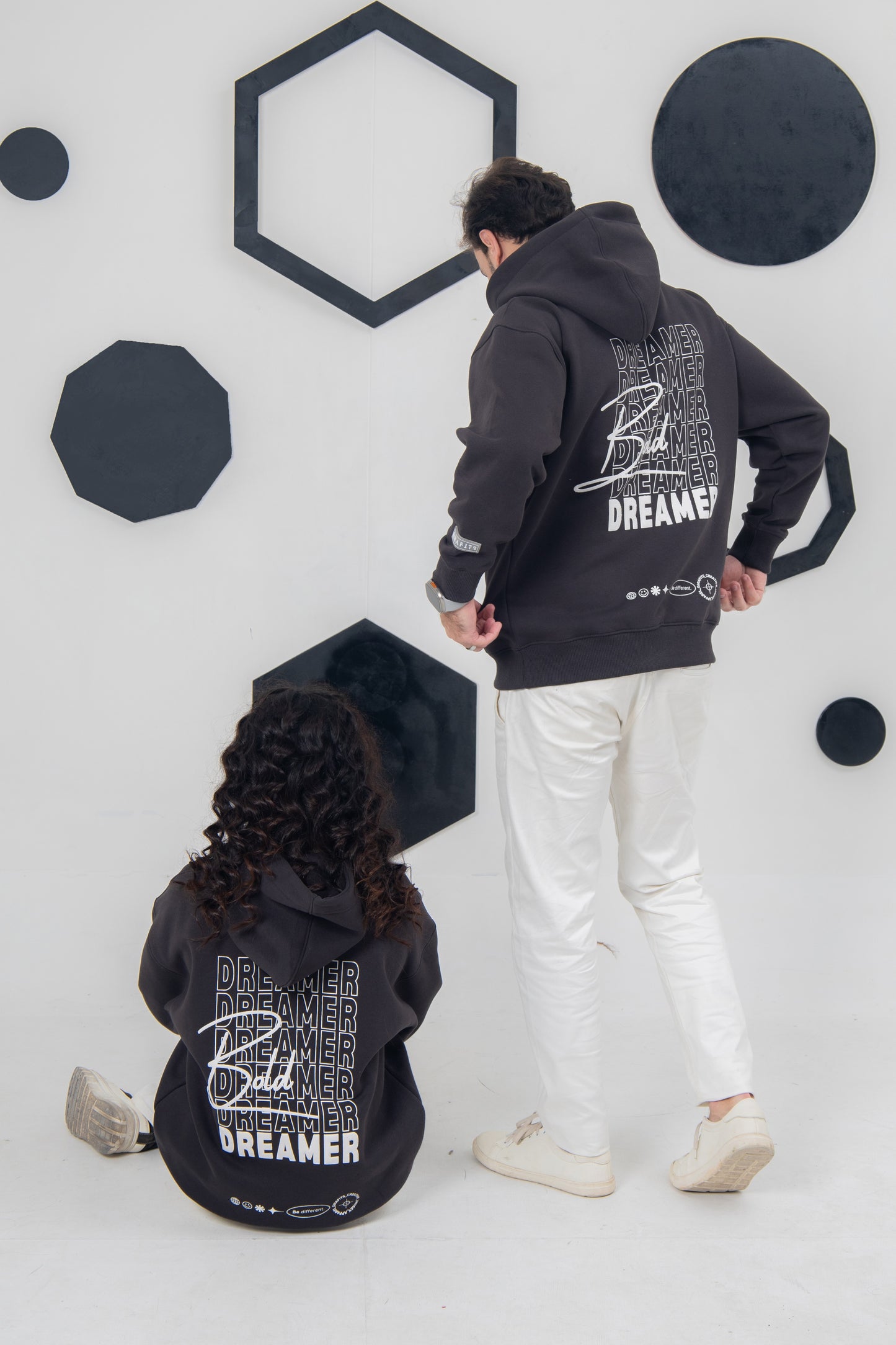 Dreamer-style unisex hoodie, charcoal fleece, bold and warm