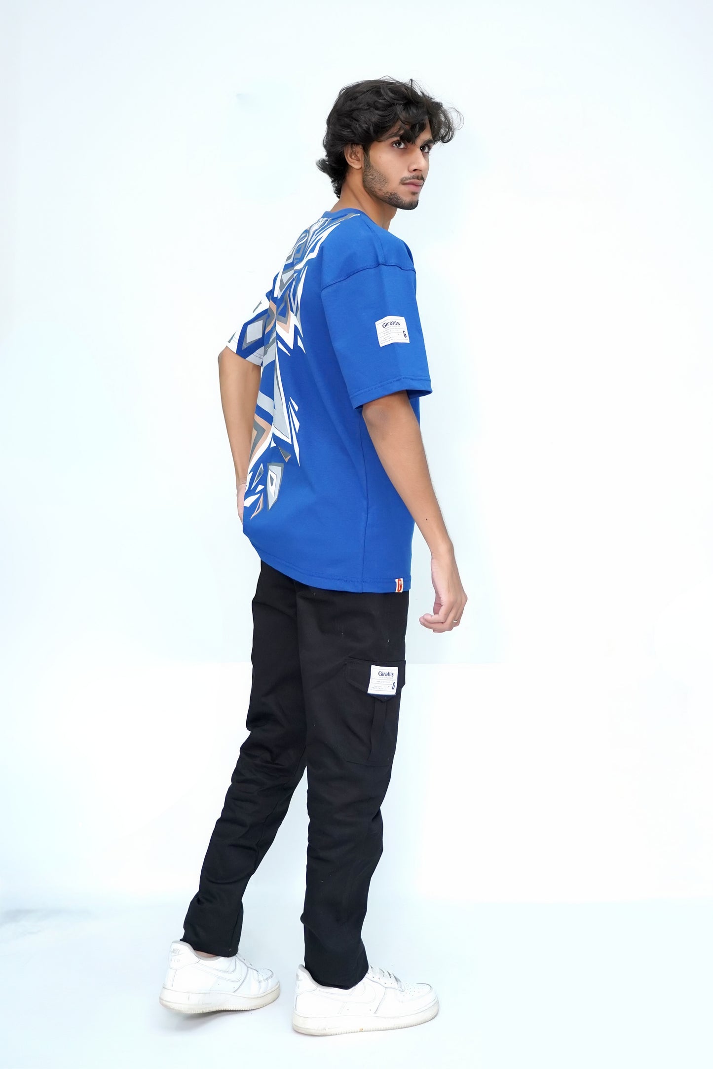 Blue oversized streetwear t-shirt with Supreme Abstract print, 220 GSM