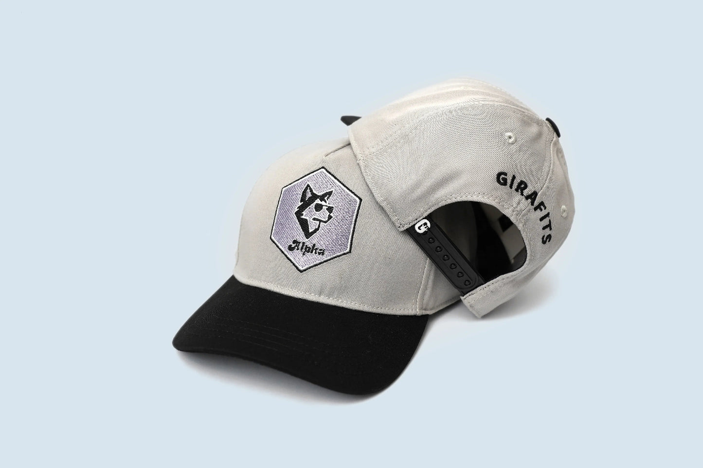 Premium "Alpha" cap, light gray and black, with Cool Wolf embroidery patch