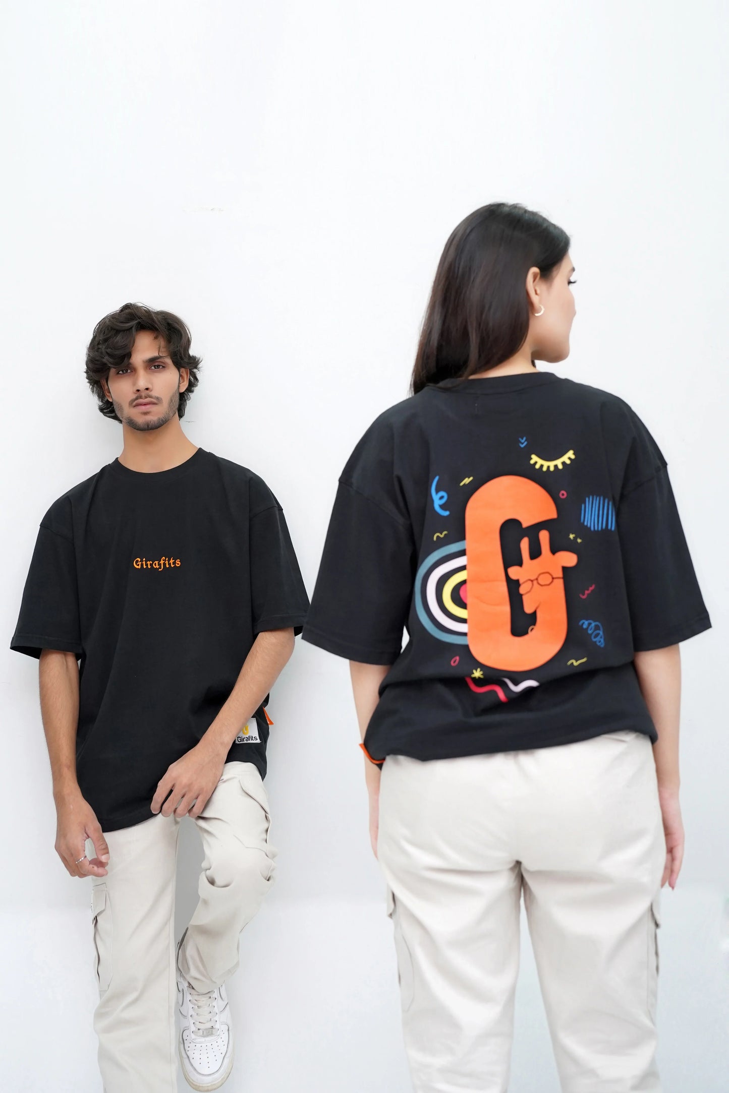 Oversized t-shirt with funky back design and Girafits embroidered front