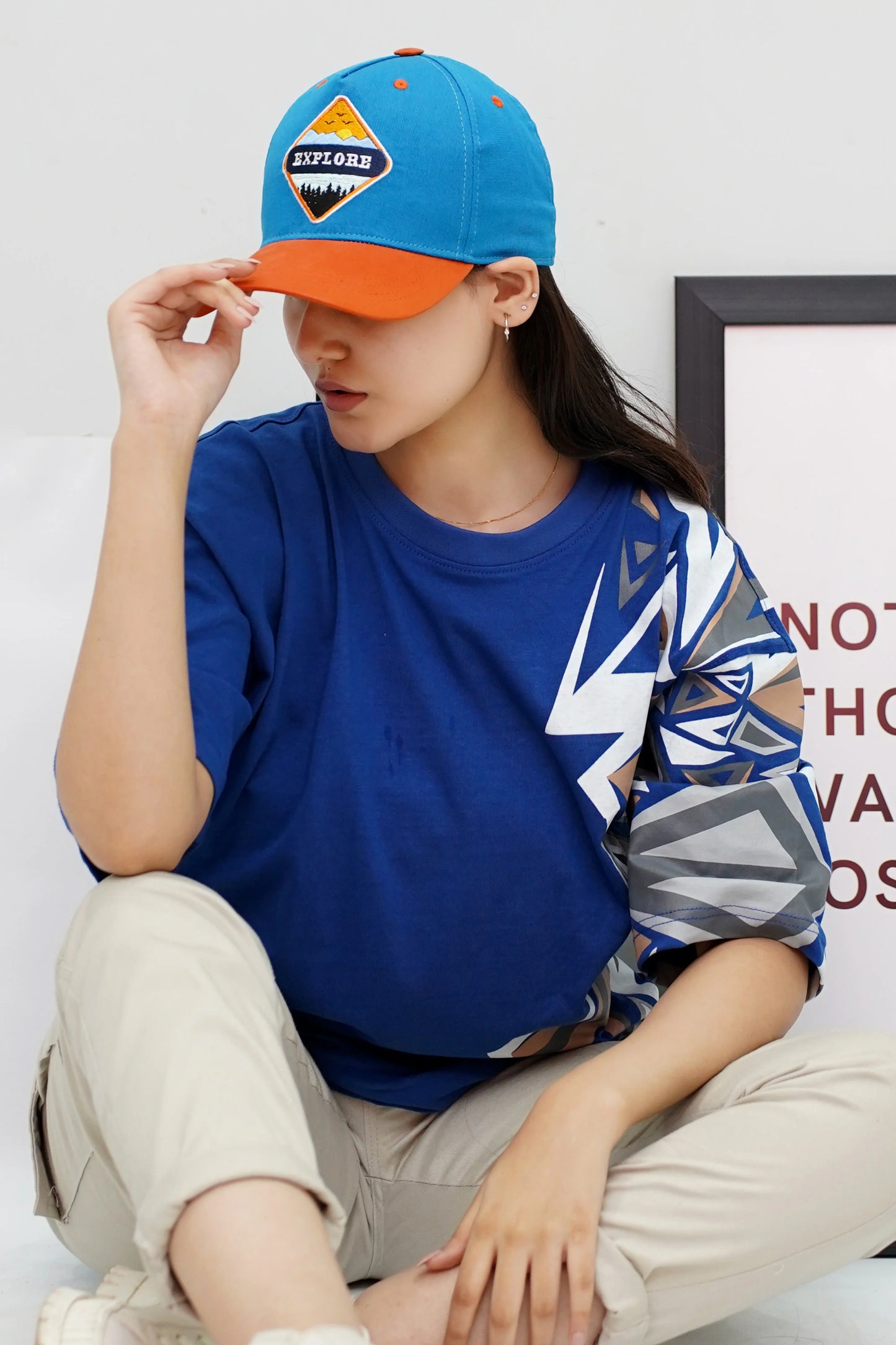 Premium dark blue and orange Explorer cap