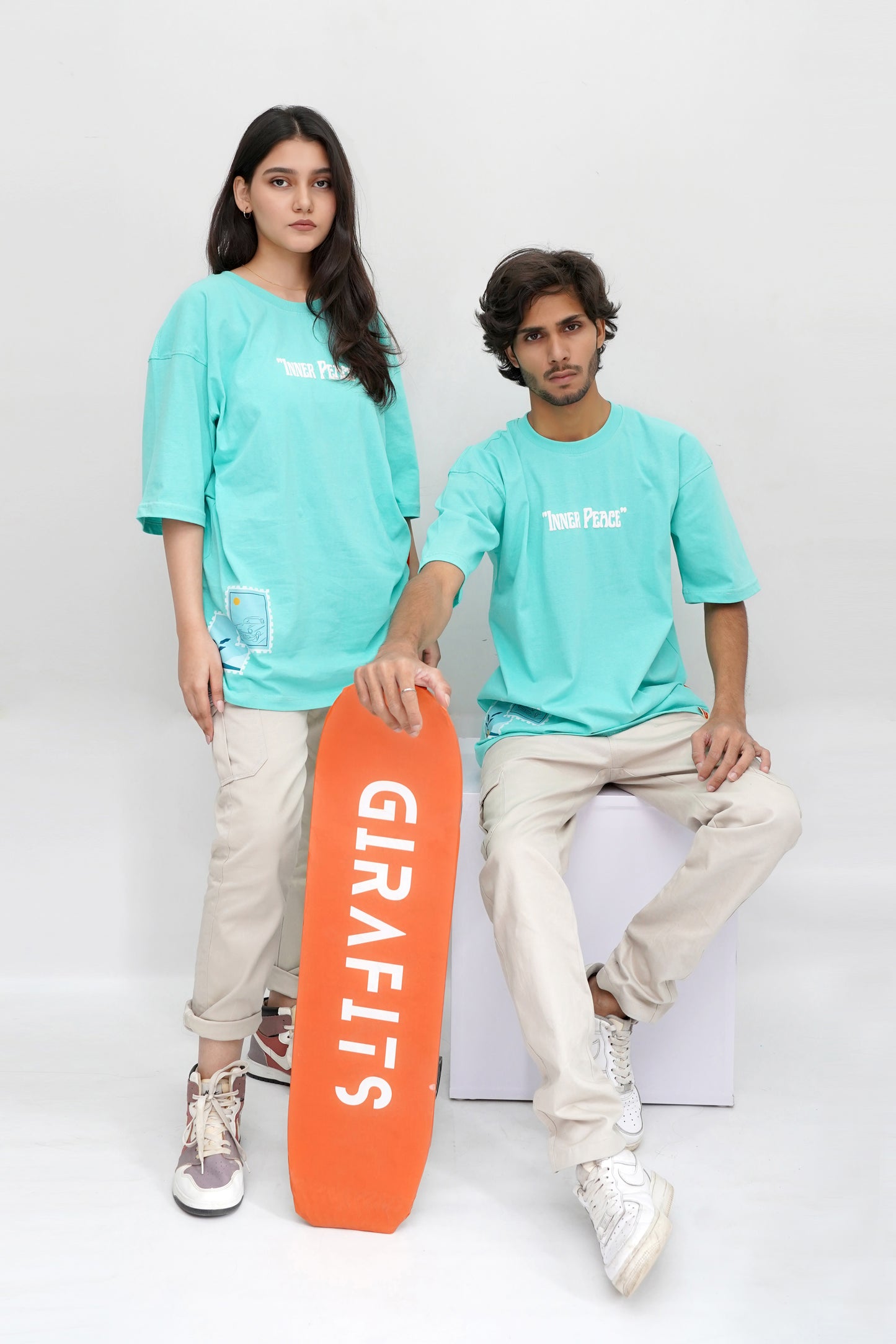 Inner Peace oversized shirt, 100% cotton, featuring puff print and peaceful design