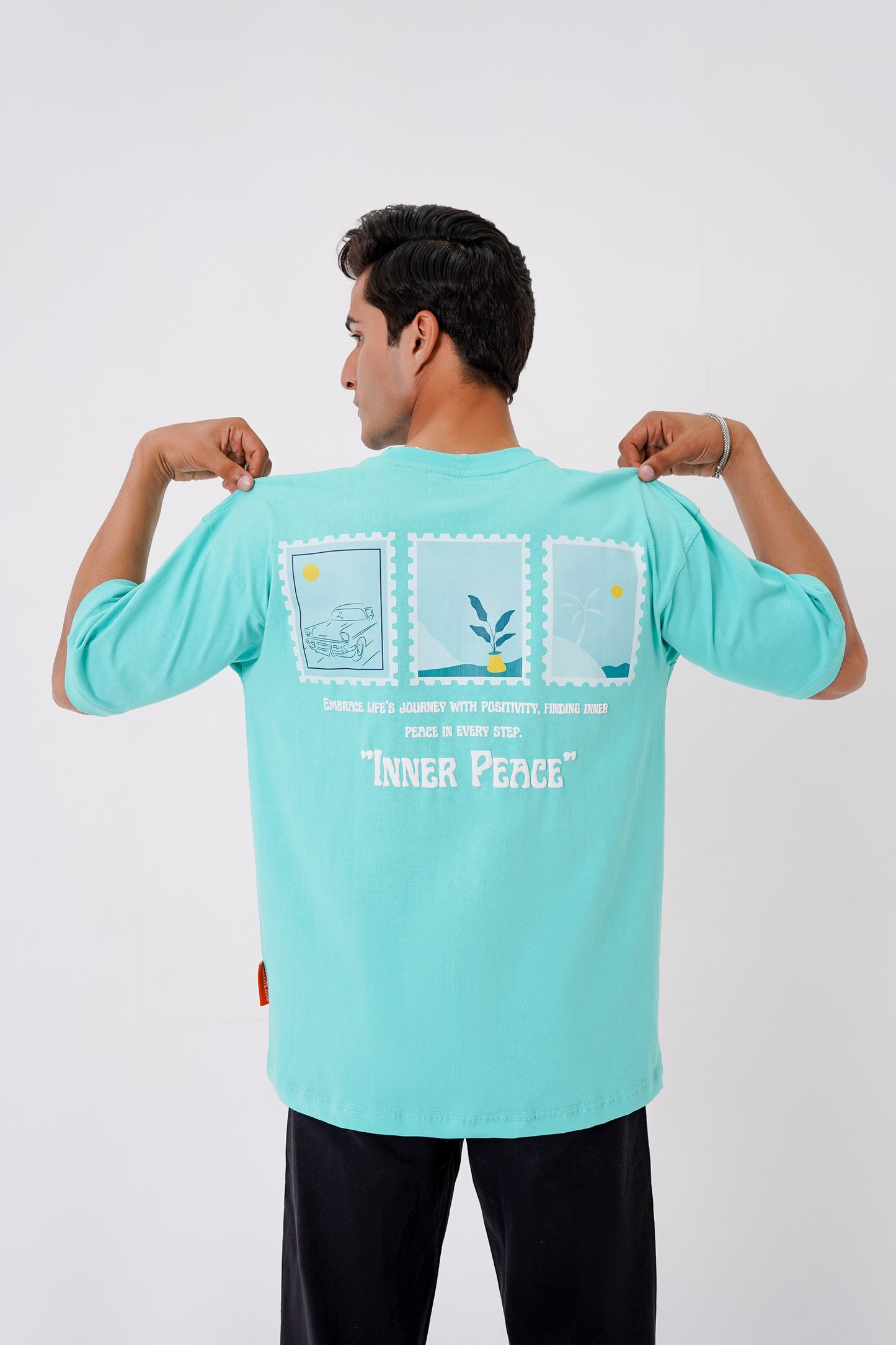Inner Peace oversized shirt, 100% cotton, featuring puff print and peaceful design