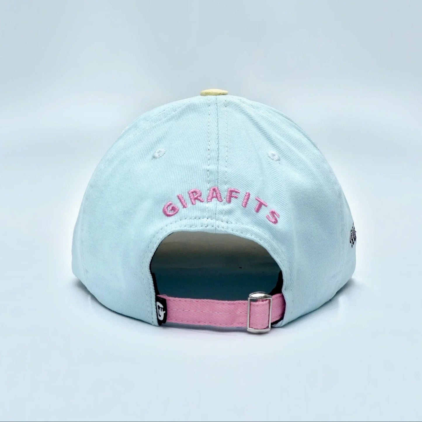 Sky blue and light yellow baseball cap with "Stubborn" 3D embroidery