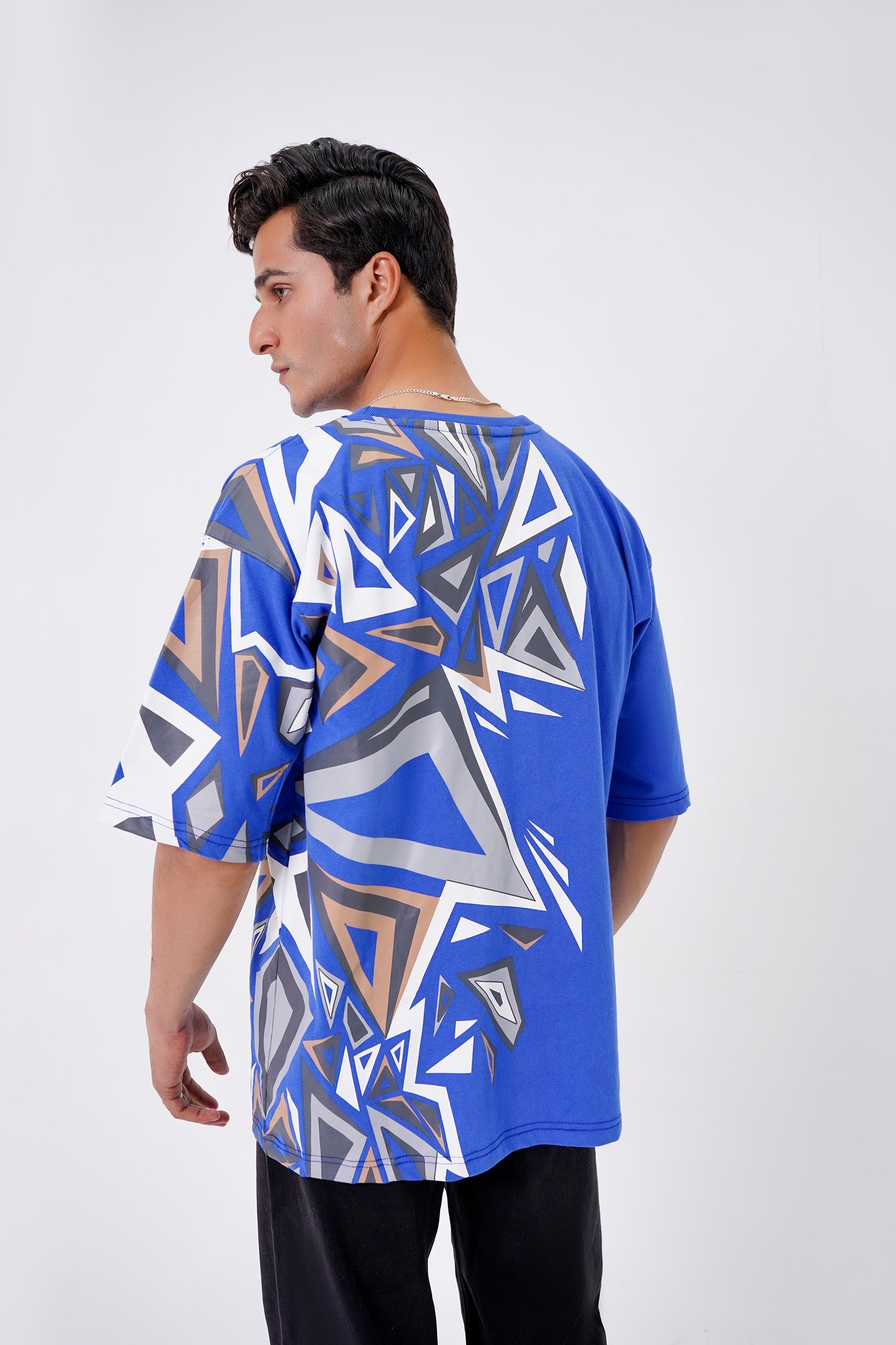 Blue oversized streetwear t-shirt with Supreme Abstract print, 220 GSM