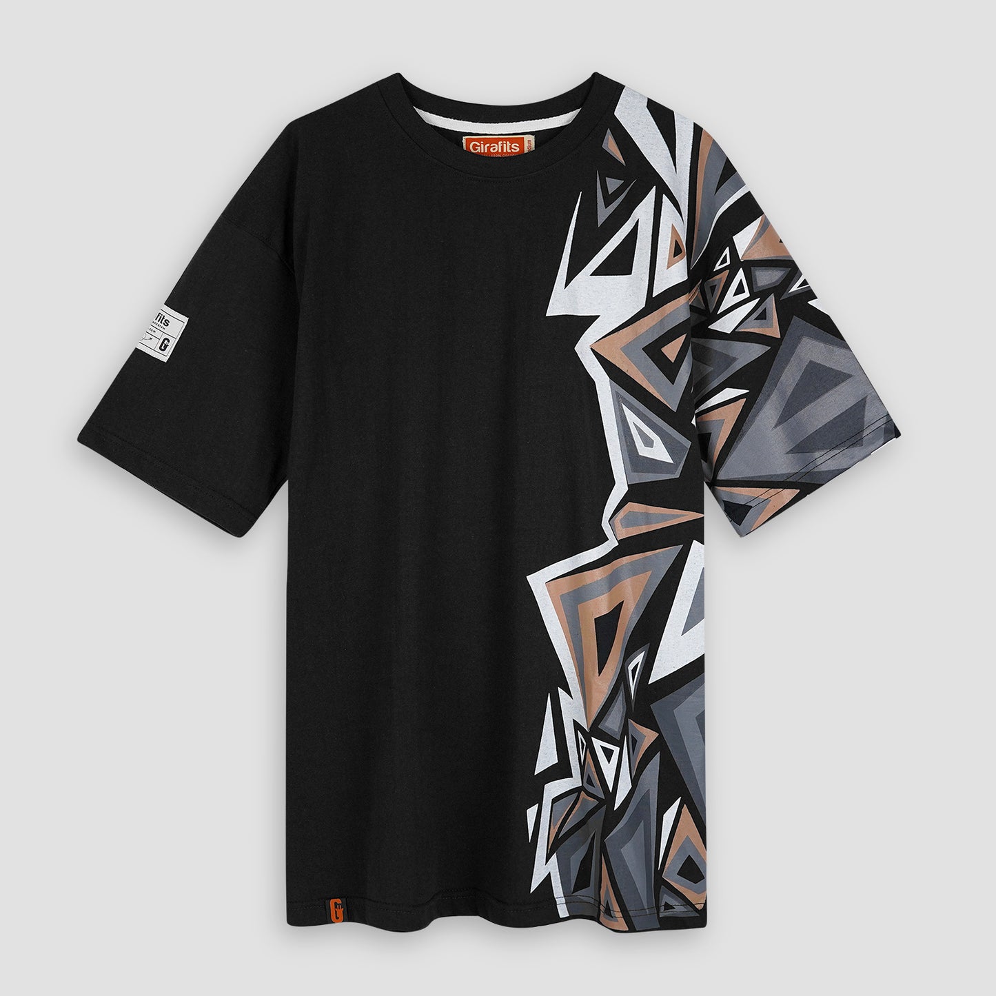 Black oversized t-shirt, abstract design front and back, 100% cotton