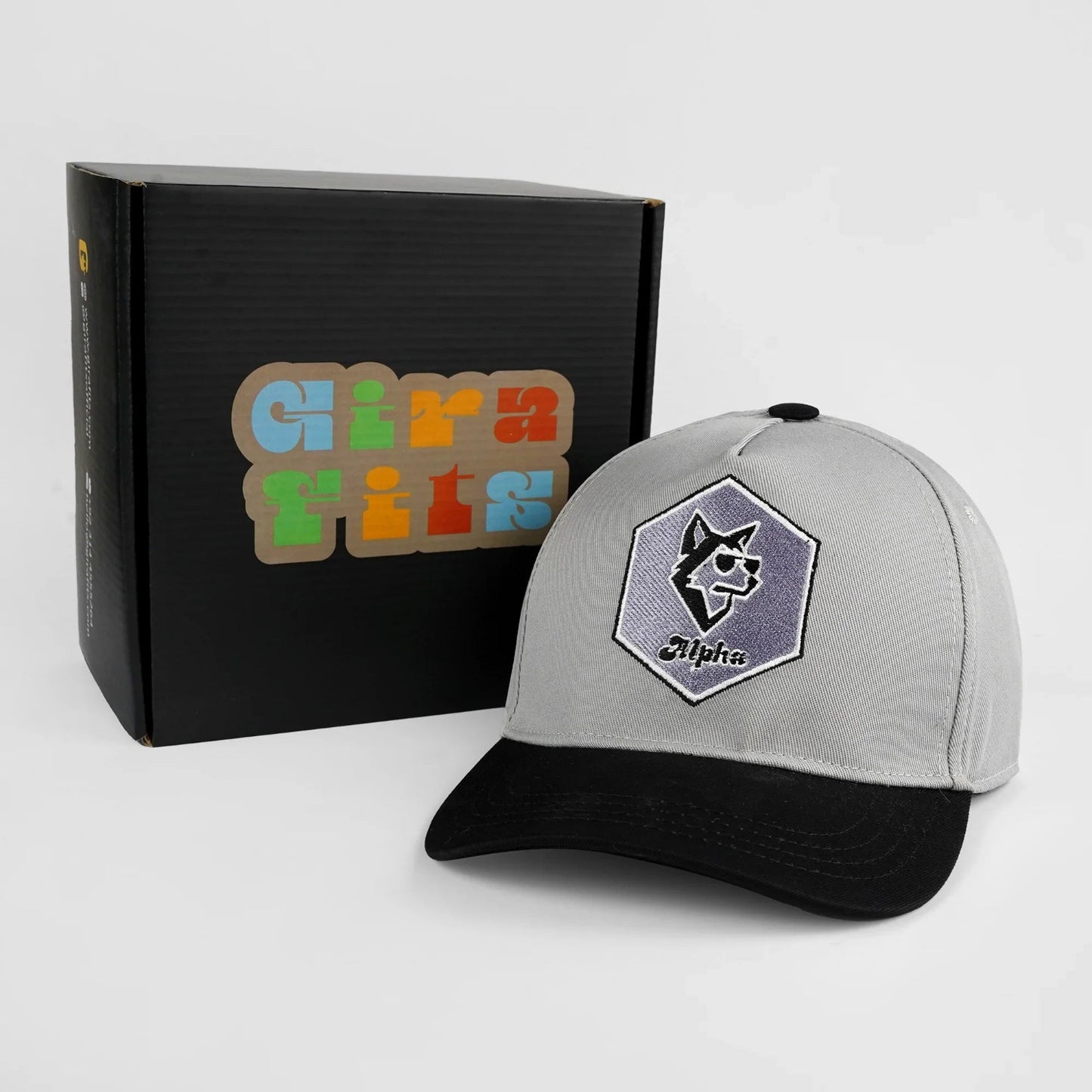 Alpha" baseball cap, light gray/black, with Cool Wolf embroidery