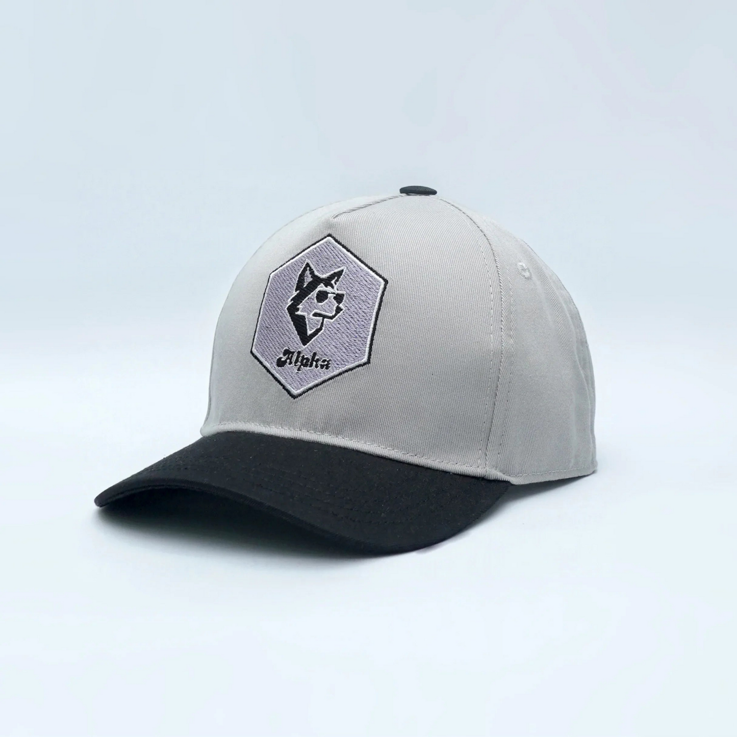 "Alpha" baseball cap, light gray/black, with Cool Wolf embroidery