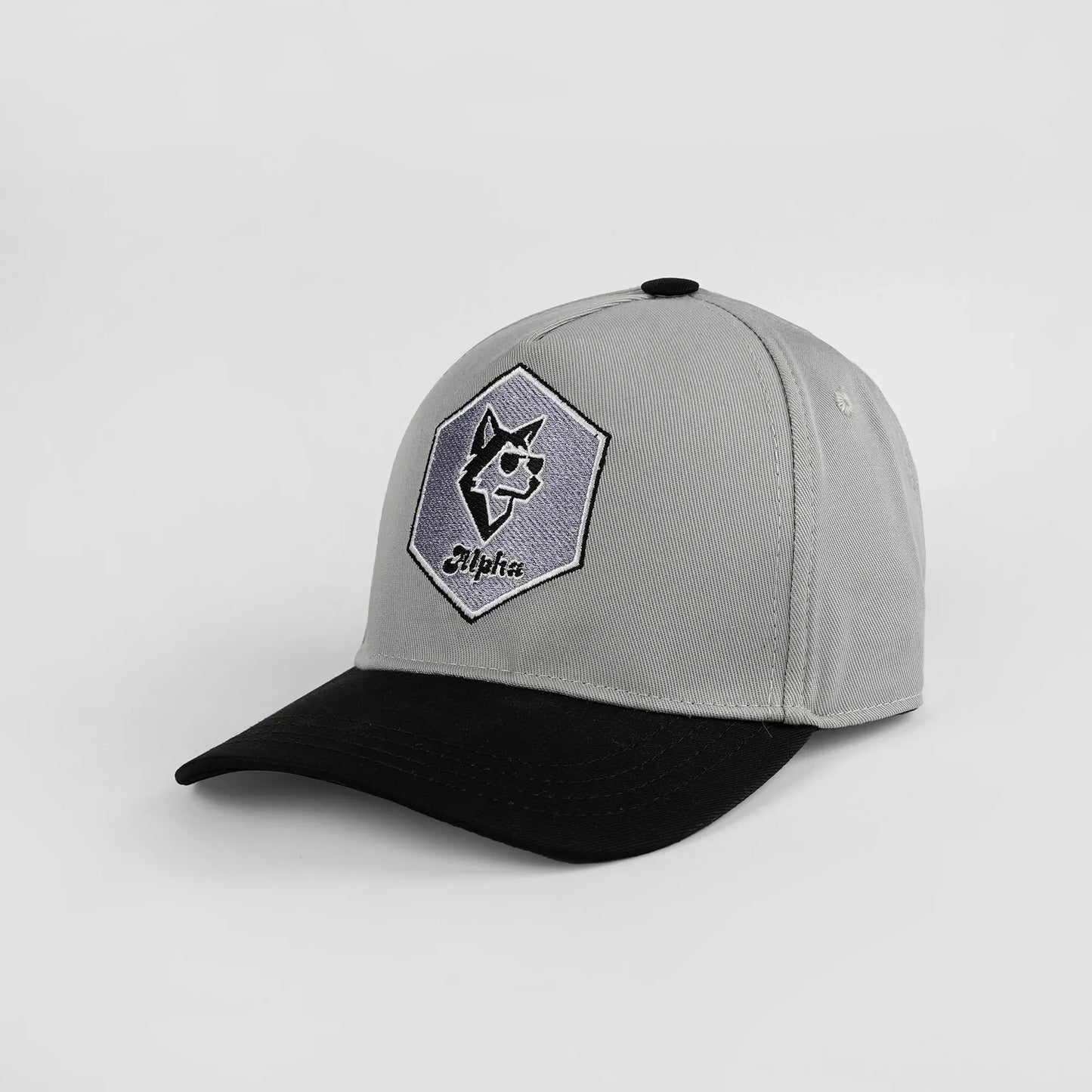 Alpha" baseball cap, light gray/black, with Cool Wolf embroidery
