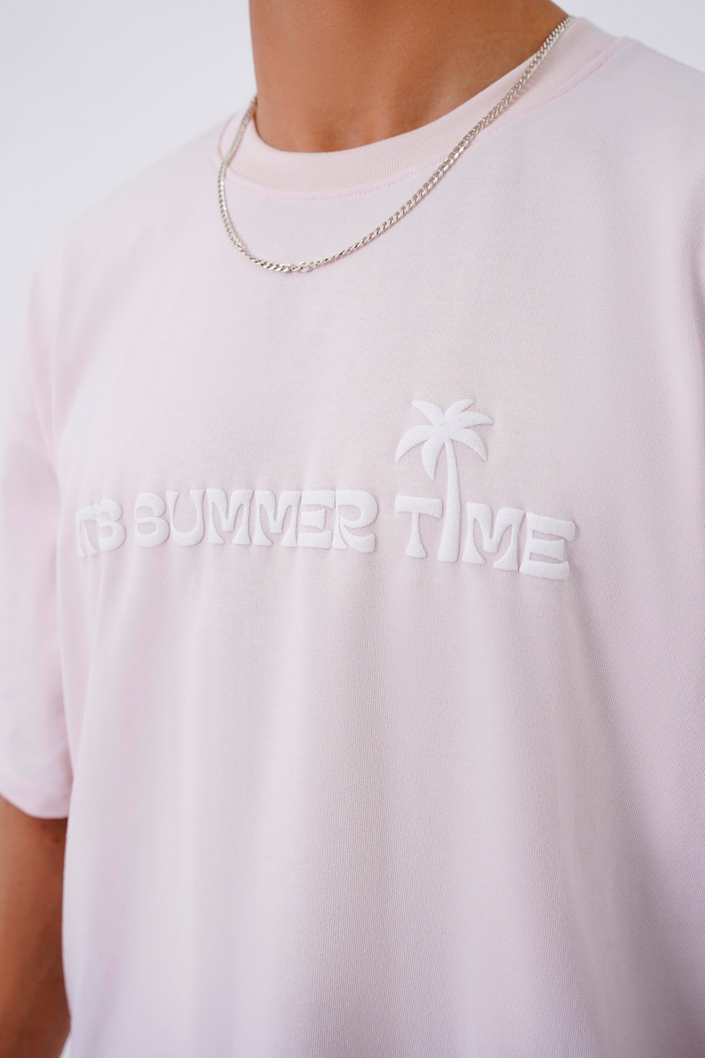 Unisex pink t-shirt, Summer Vibes design with artistic tree print on back