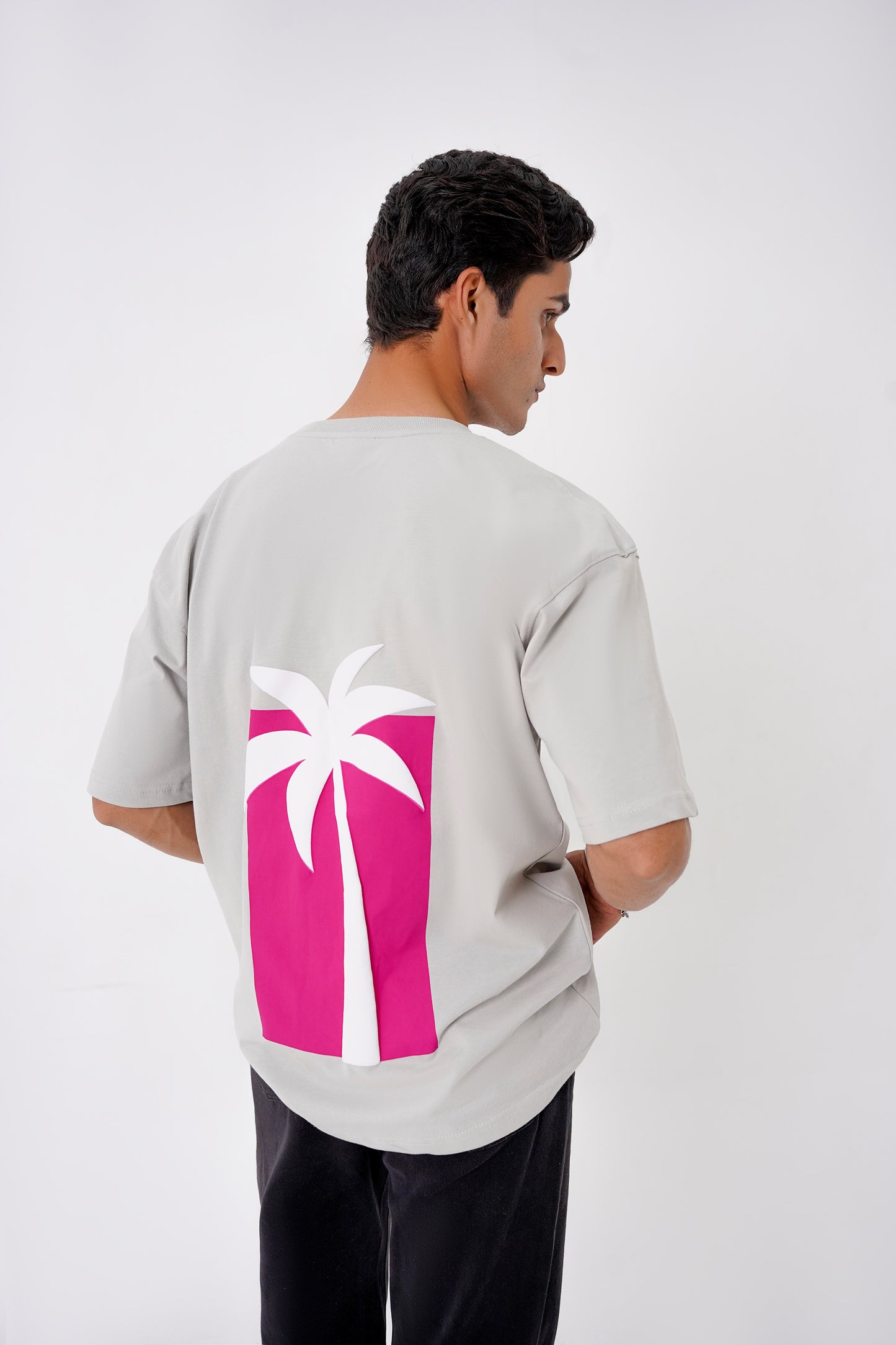 Minimal grey oversized tee, 100% cotton, relaxed unisex style