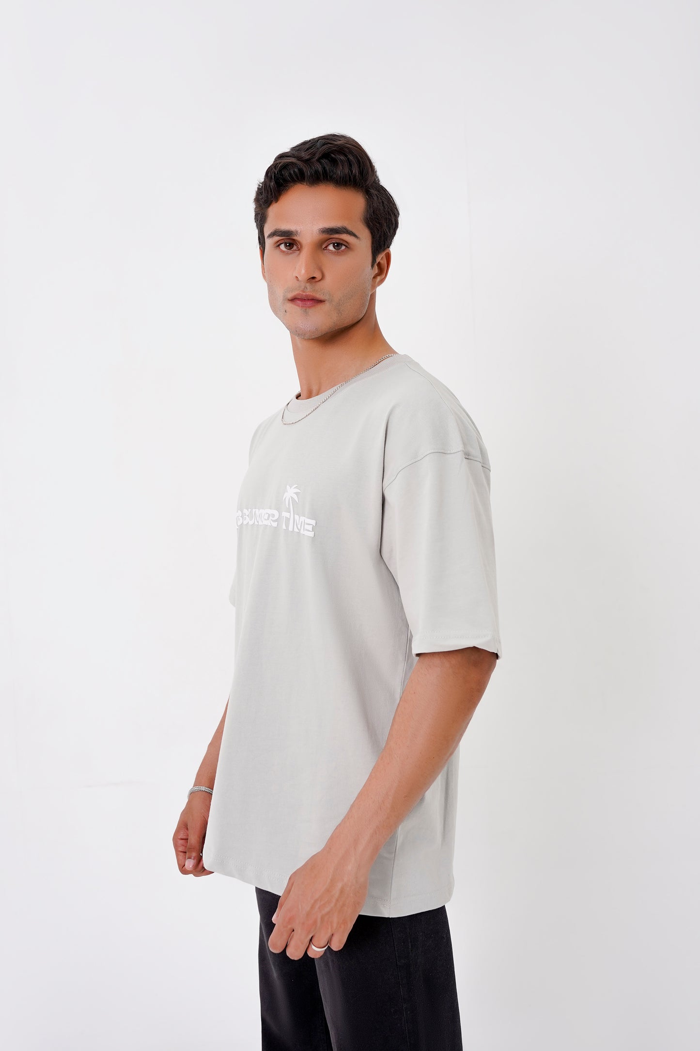 Grey oversized unisex t-shirt, soft 240 GSM jersey, 100% cotton