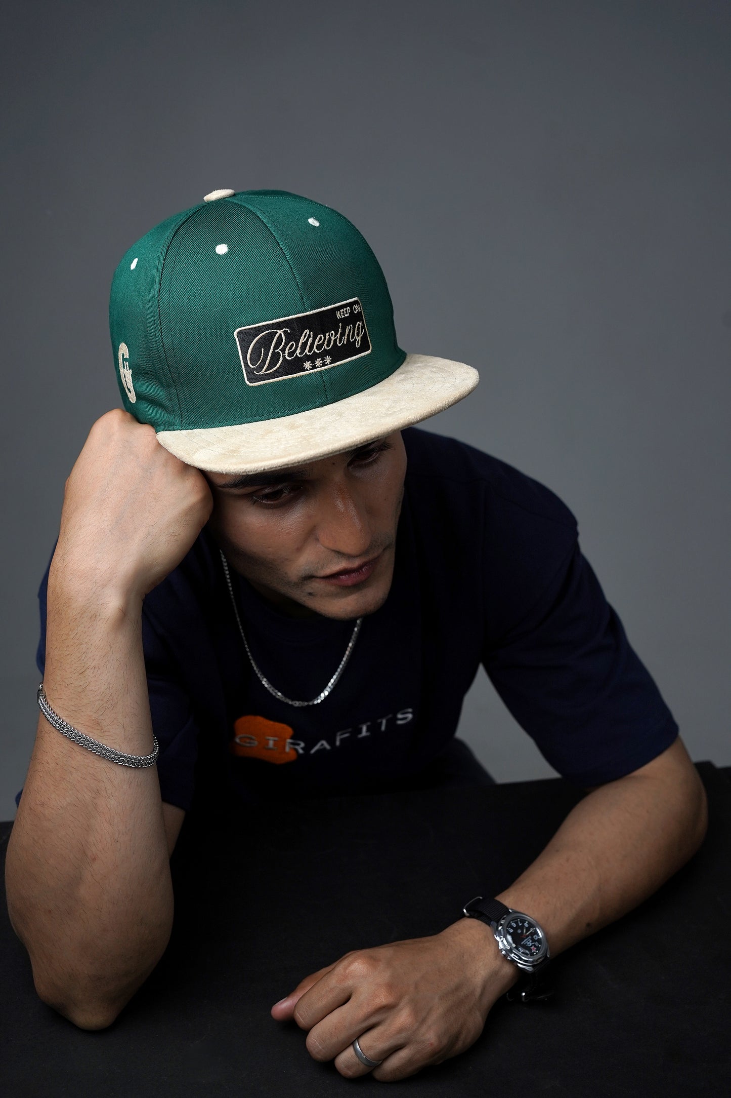 premium snapback suede cap front view
