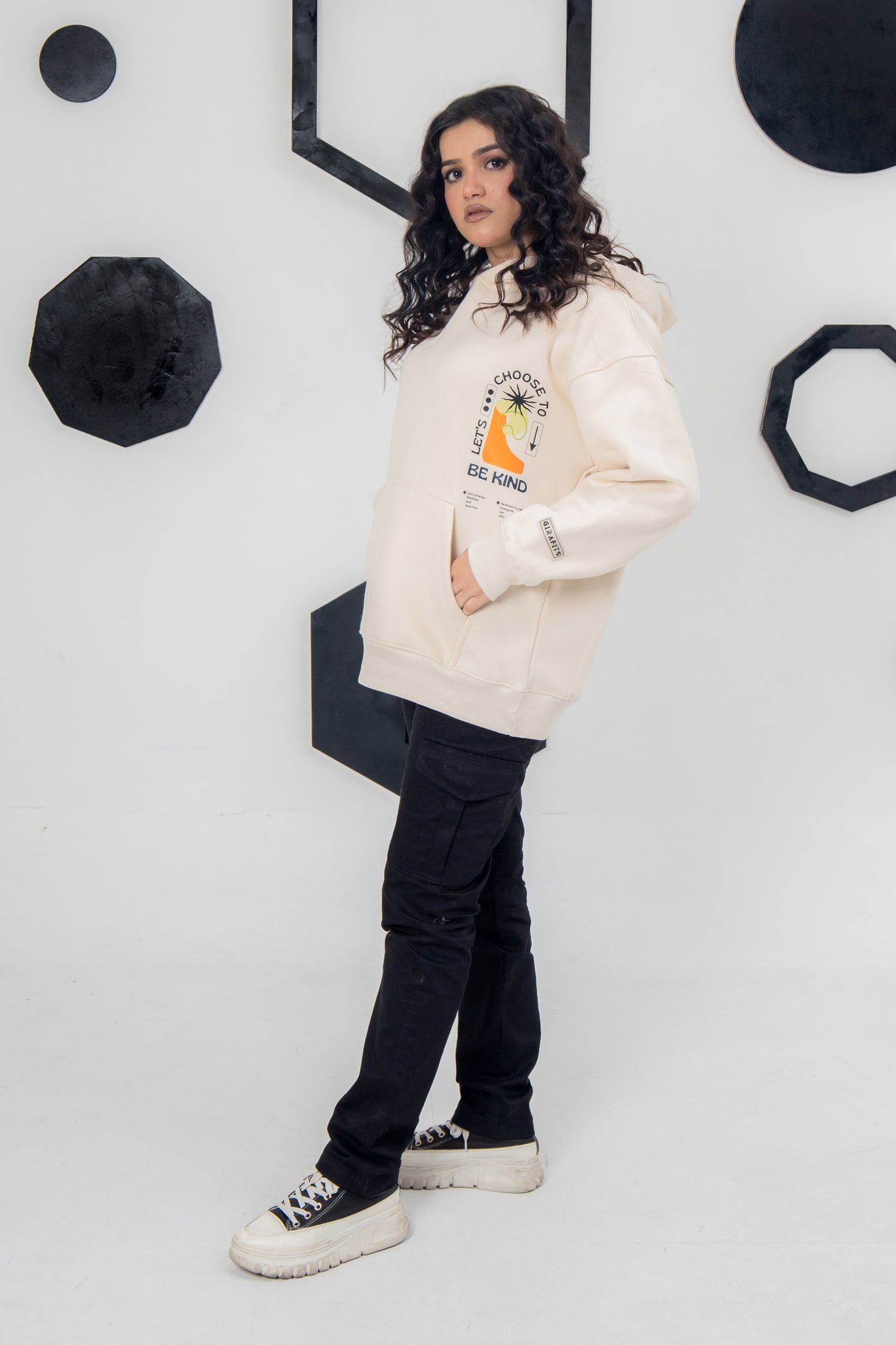 Be Kind hoodie in cream, front pouch pocket, premium fleece comfort