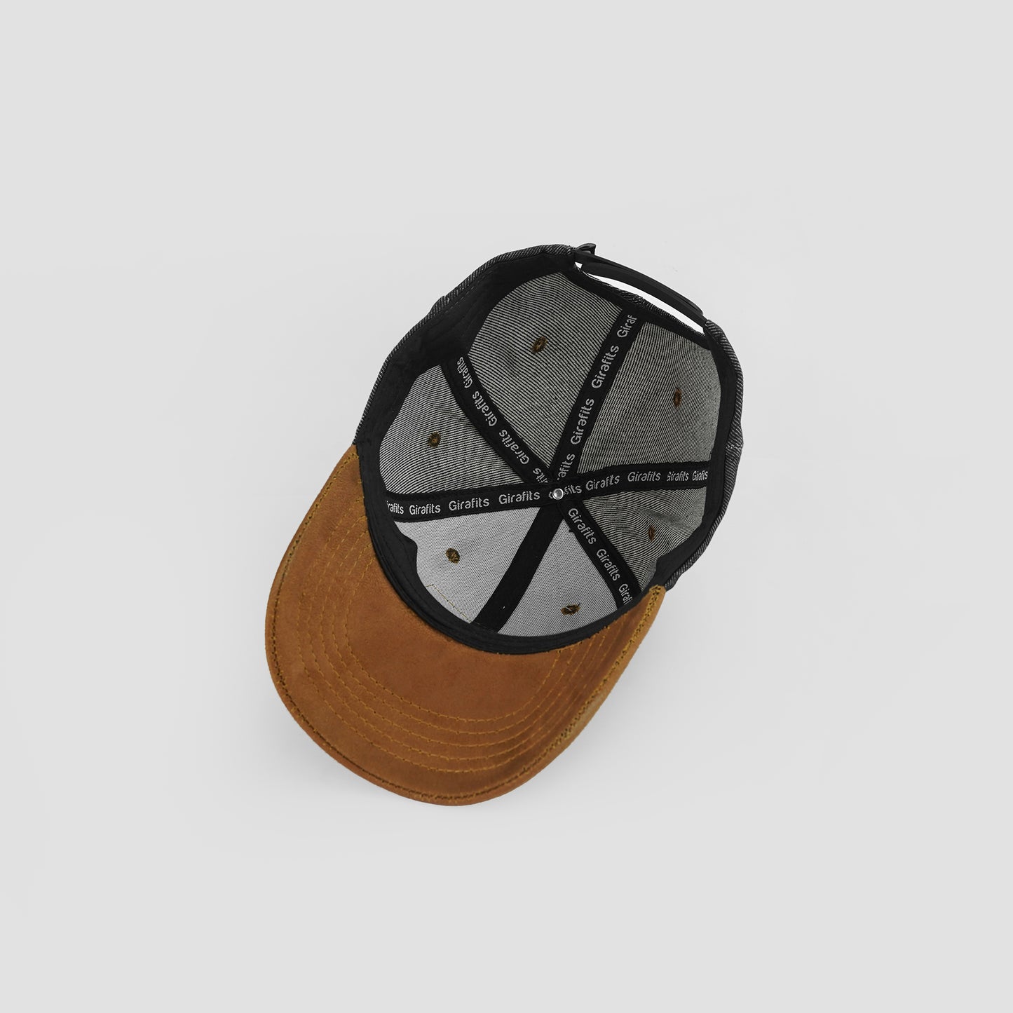 Dual-texture cap with denim fabric and suede brim.