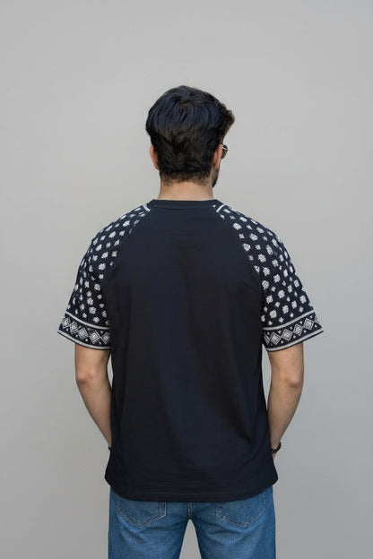 Against The Flow | Pattern Sleeve Black Oversized T-Shirt