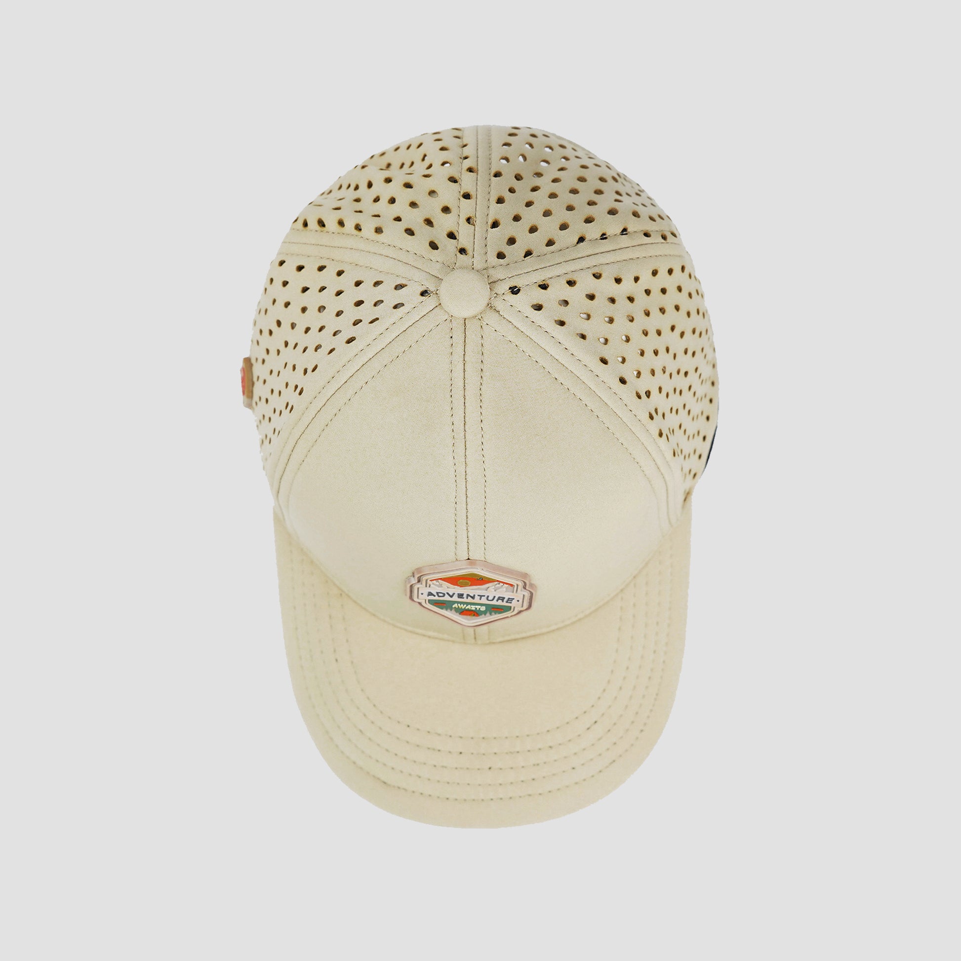 Sweat proof softshell cap in Beige, laser-cut holes for breathability