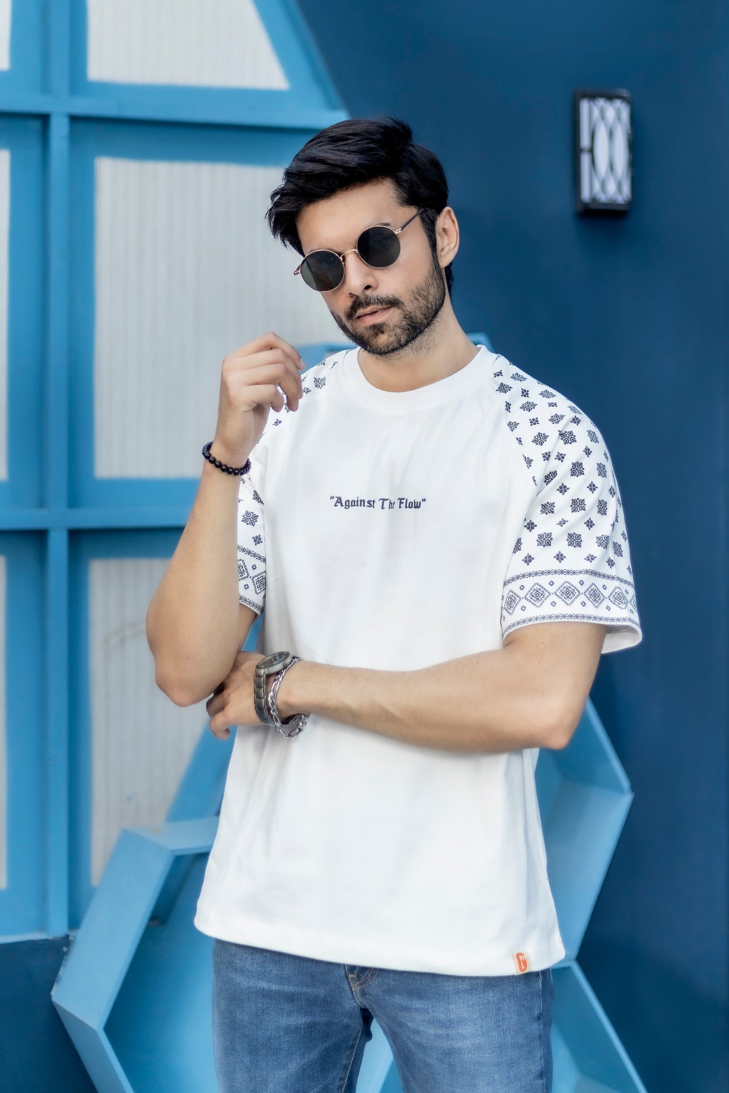Against The Flow streetwear t-shirt featuring round neck and half sleeves design