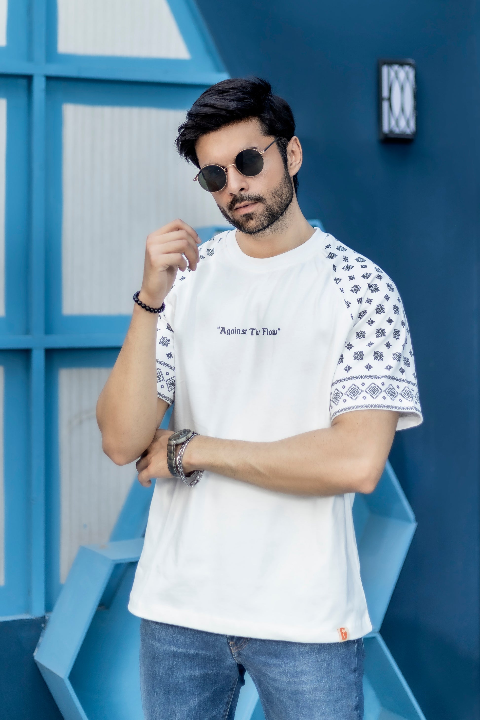 Against The Flow streetwear t-shirt featuring round neck and half sleeves design