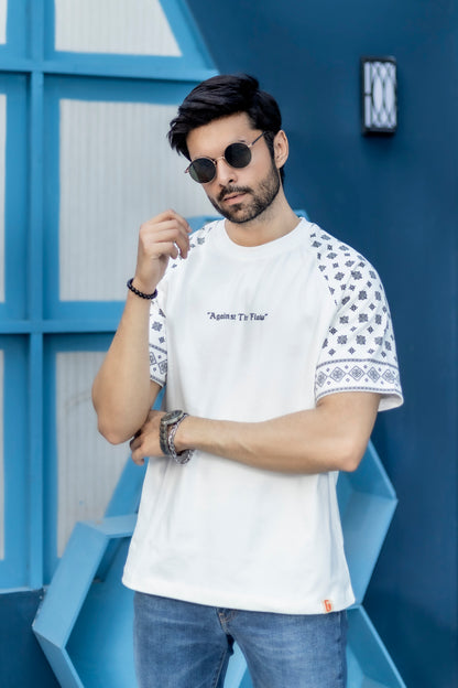 Against The Flow streetwear t-shirt featuring round neck and half sleeves design