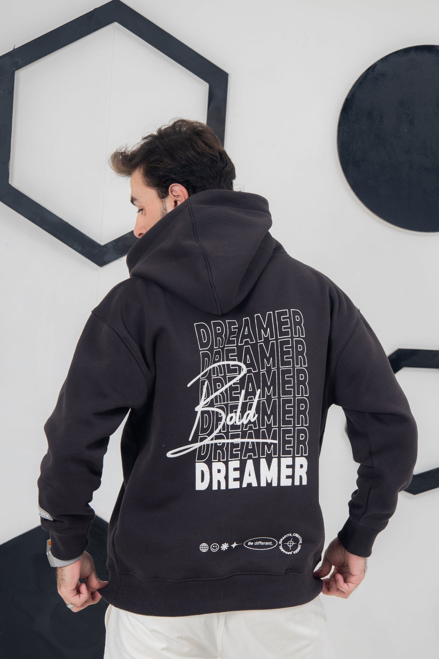 premium oversized winter hoodie Pakistan | Dreamer-inspired hoodie in charcoal, premium cotton fleece