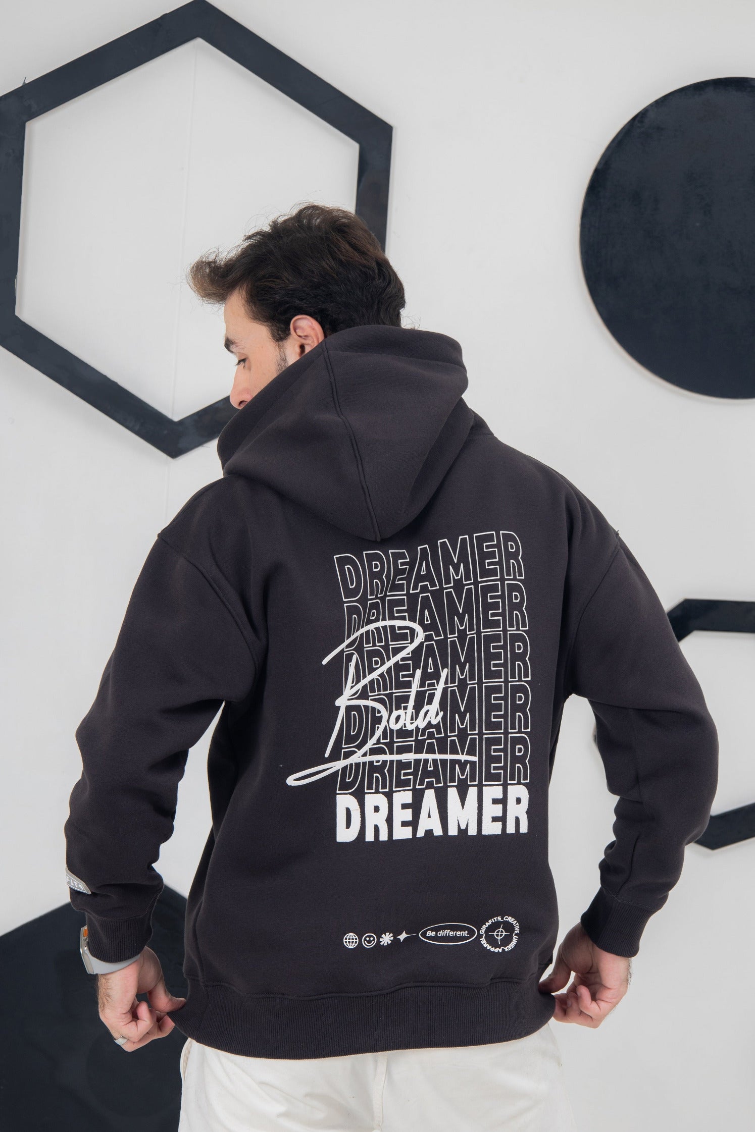 premium oversized winter hoodie Pakistan | Dreamer-inspired hoodie in charcoal, premium cotton fleece