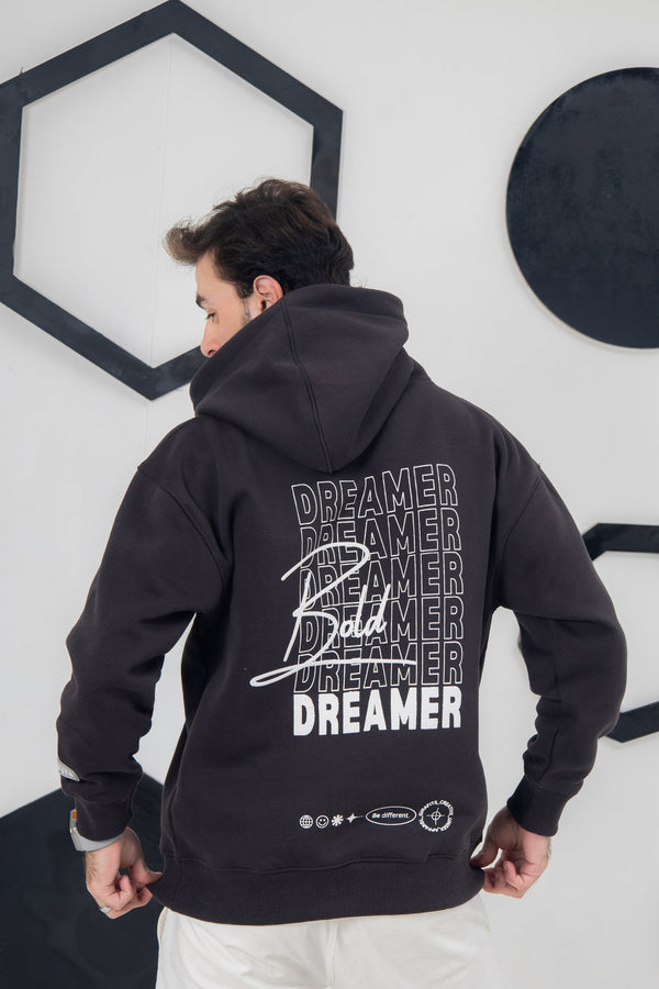 premium oversized winter hoodie Pakistan | Dreamer-inspired hoodie in charcoal, premium cotton fleece
