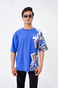 Unisex blue streetwear t-shirt, abstract shape, 220 GSM