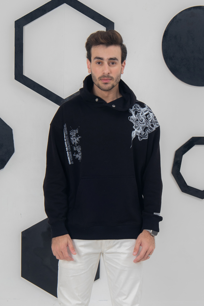 buy online Creative black hoodie with smoky patterns, unisex and cozy fit, pakistan