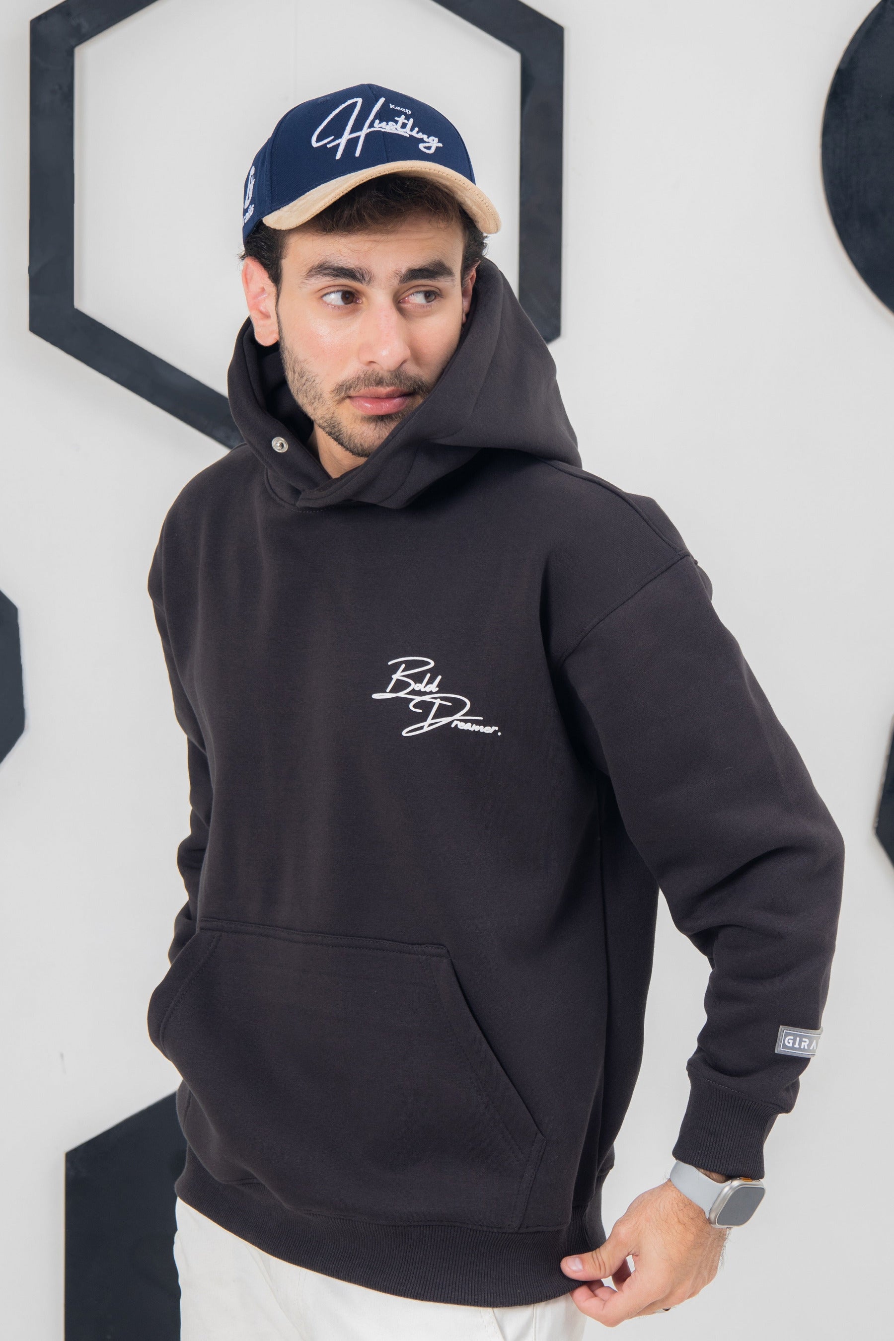 Winter Hoodies Pakistan - Bold Dreamer hoodie in charcoal, 100% cotton fleece, cozy and oversized