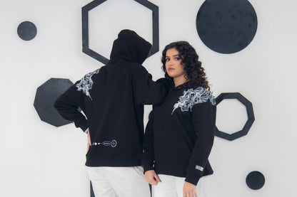 Creative black hoodie with smoky patterns, pakistan