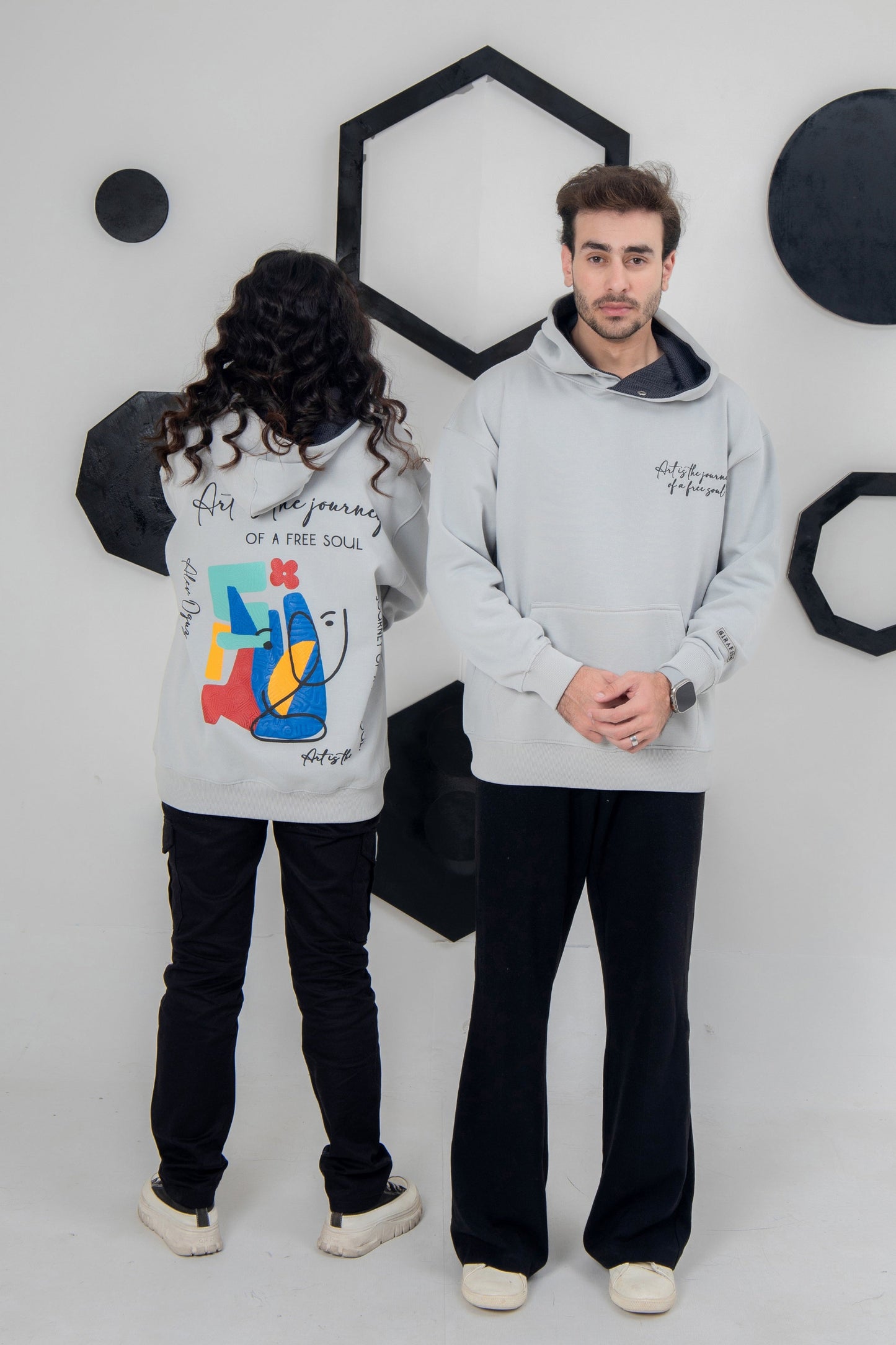 Light gray Free Soul hoodie, 350 GSM fleece, unisex, made in Pakistan