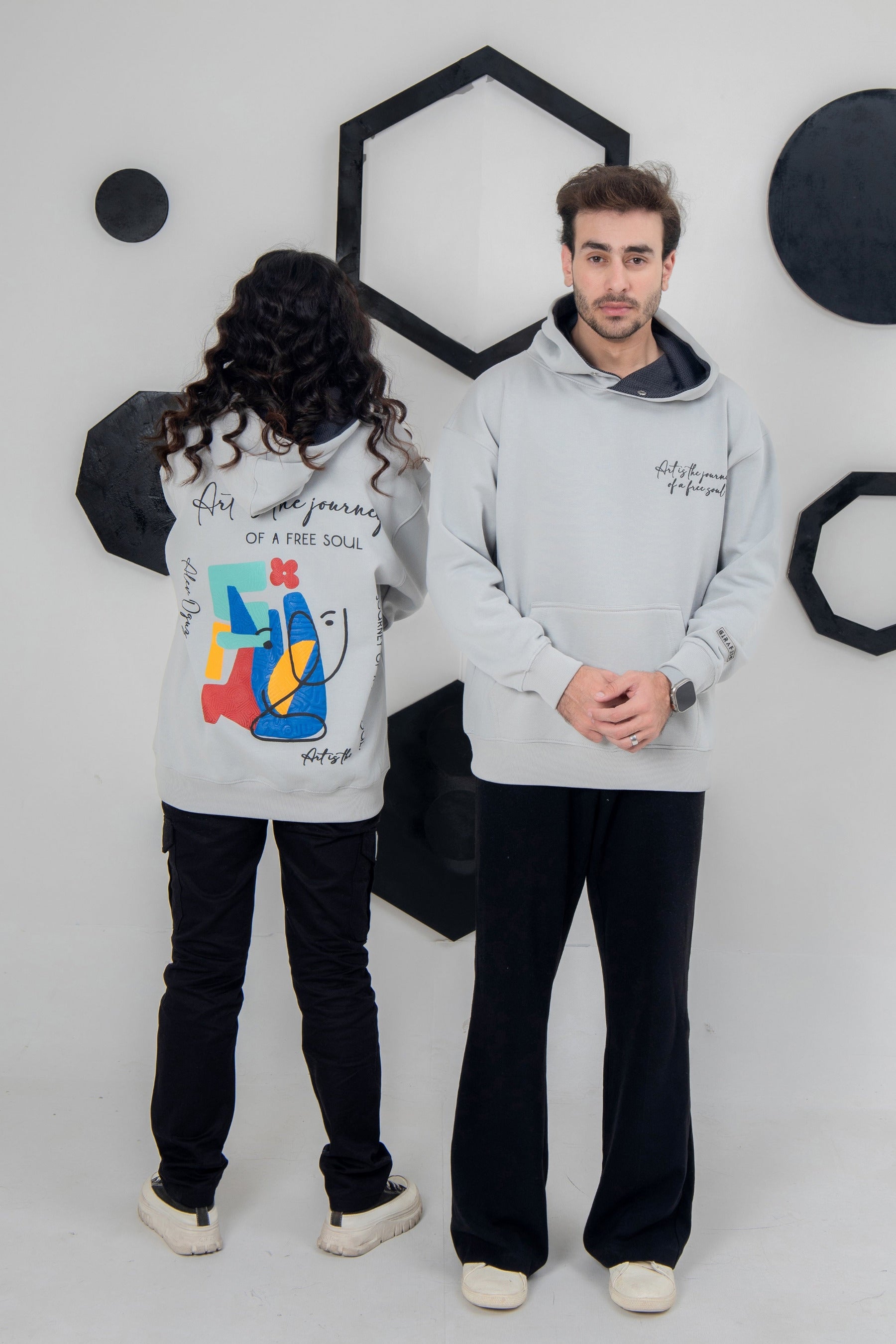 Light gray Free Soul hoodie, 350 GSM fleece, unisex, made in Pakistan