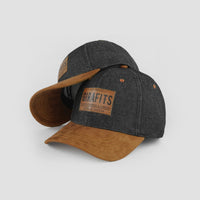 Girafits Core Denim Cap with suede visor and leather patch.