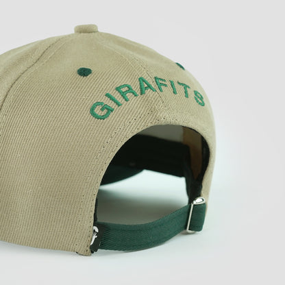 Contrast green visor with beige panel design.