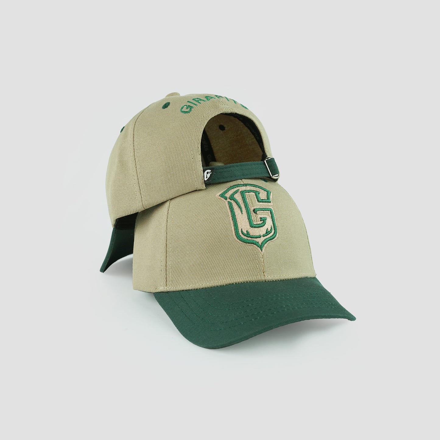 Curved brim cap with structured front look.