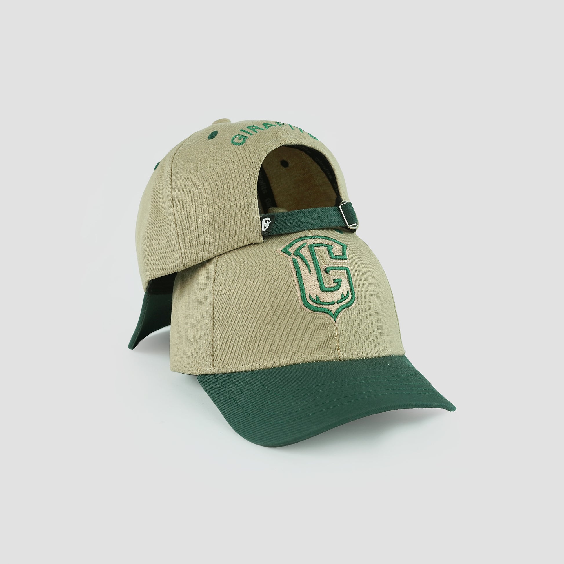 Curved brim cap with structured front look.