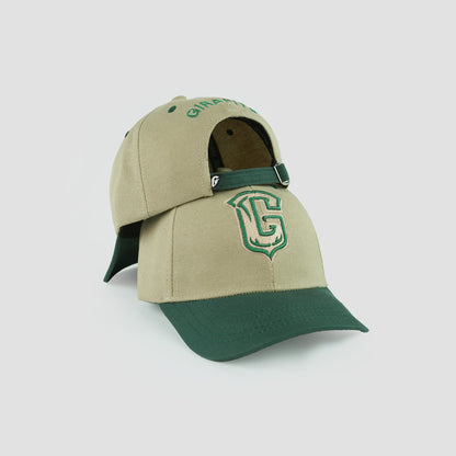 Curved brim cap with structured front look.