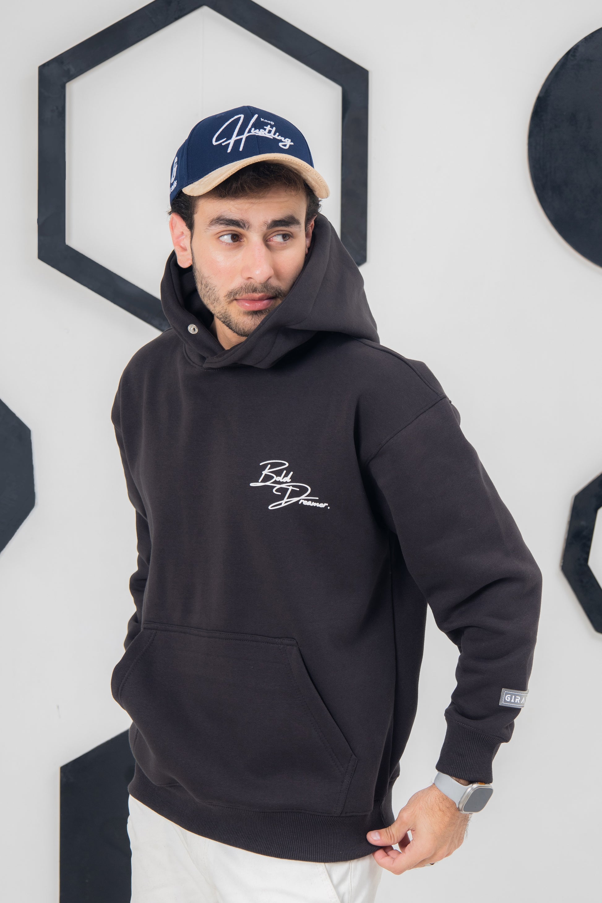 Bold Dreamer hoodie in charcoal, 100% cotton fleece, cozy and oversized