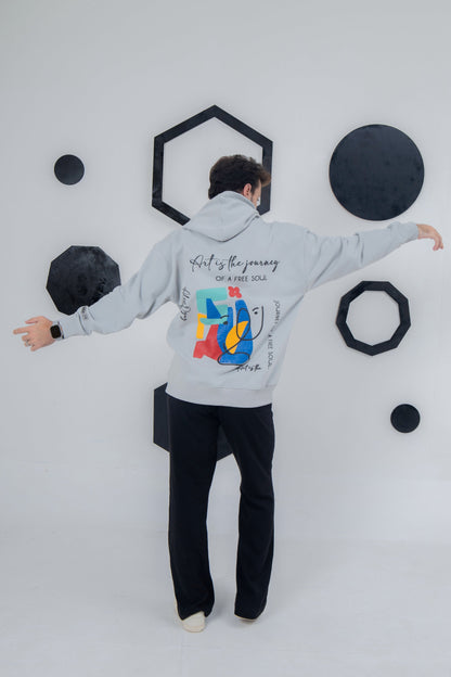 Oversized Free Soul hoodie in light gray, cozy and creative style